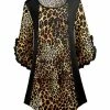 Lily | Black & Brown Leopard Ruffle-Trim Bell-Sleeve Tunic - Plus