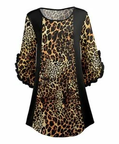 Lily | Black & Brown Leopard Ruffle-Trim Bell-Sleeve Tunic - Plus
