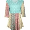 Lily | Aqua & Pink Floral Three-Quarter Sleeve V-Neck Tunic - Women