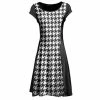 Lily | Black & White Houndstooth Cap-Sleeve Dress - Women