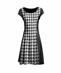 Lily | Black & White Houndstooth Cap-Sleeve Dress - Women