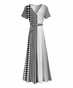 Lily | Black & White Houndstooth Wrap Maxi Dress - Women