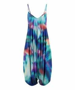 Lily | Blue & Orange Tie-Dye Harem Jumpsuit - Women