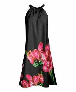Lily | Black & Pink Floral Sleeveless Yoke Dress - Women & Plus