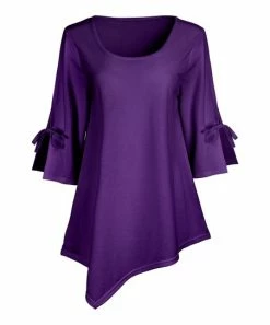 Lily | Purple Tie-Sleeve Asymmetrical-Hem Tunic - Women