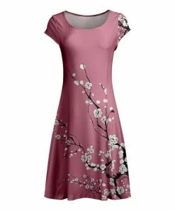 Lily | Mauve & Pink Floral Branches Cap-Sleeve Dress - Plus