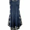 Lily | Navy & Cream Denim-Print Floral Curved-Hem Sleeveless Dress - Women & Plus