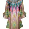 Lily | Pink & Blue Abstract Tie-Sleeve Scoop Neck Tunic - Women