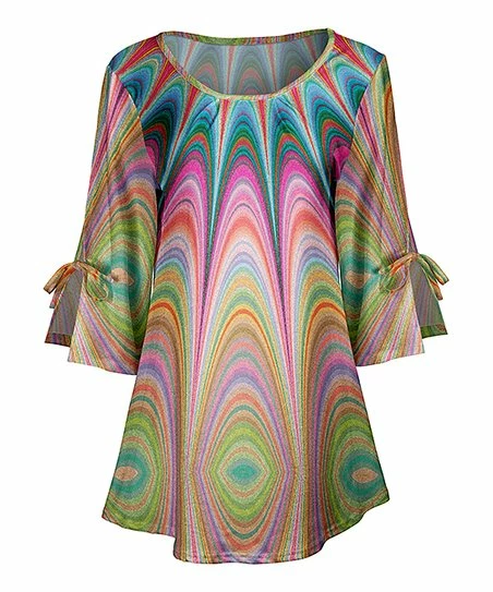 Lily | Pink & Blue Abstract Tie-Sleeve Scoop Neck Tunic - Women 1 Lily | Pink & Blue Abstract Tie-Sleeve Scoop Neck Tunic - Women