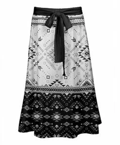 Lily | Black & White Geometric Tie-Waist Midi Skirt - Women & Plus