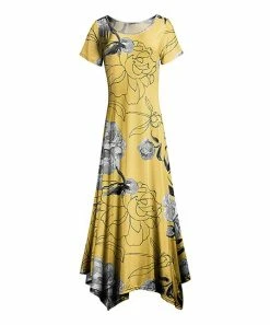 Lily | Yellow & Black Floral Short-Sleeve Handkerchief Maxi Dress - Women & Plus