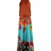 Lily | Orange & Teal Pin Dot Floral Blouson Maxi Dress - Women & Plus