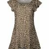 Lily | Brown & Beige Leopard Flutter-Sleeve Tunic - Plus