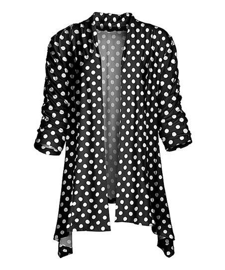 Lily | Black & White Polka Dot Sidetail Open Cardigan - Plus 1 Lily | Black & White Polka Dot Sidetail Open Cardigan - Plus