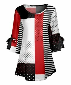 Lily | Black & Red Dot Stripe Tie-Sleeve Tunic - Women