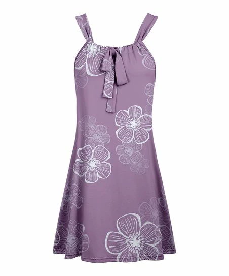 Lily | Purple & White Floral Tie-Neck Sleeveless Tunic - Women 1 Lily | Purple & White Floral Tie-Neck Sleeveless Tunic - Women