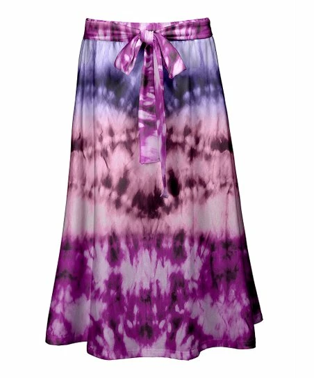 Lily | Pink & Purple Tie-Dye Tie-Waist Midi Skirt - Plus 1 Lily | Pink & Purple Tie-Dye Tie-Waist Midi Skirt - Plus