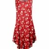 Lily | Red & White Floral Curved-Hem Sleeveless Dress - Plus