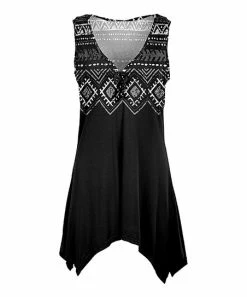 Lily | Black & Gray Geometric Sleeveless Handkerchief Tunic - Women