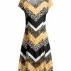 Lily | Yellow & Black Zigzag Patchwork Cap-Sleeve Dress - Women & Plus