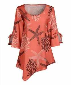 Lily | Coral & Black Starfish Tie-Sleeve Asymmetrical-Hem Tunic - Women