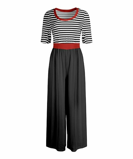 Lily | Black & Red Stripe Short-Sleeve Jumpsuit - Women 1 Lily | Black & Red Stripe Short-Sleeve Jumpsuit - Women
