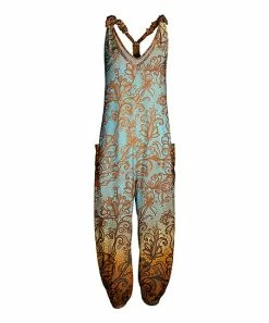 Lily | Aqua & Gold Floral Racerback Pocket Jumpsuit - Plus