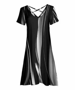Lily | Black & Gray Abstract Crisscross-Back V-Neck Dress - Women & Plus