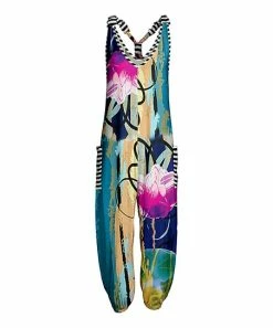 Lily | Teal & Pink Floral Stripe Racerback Pocket Jumpsuit - Women & Plus