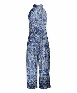 Lily | Lavender & Blue Paisley Wide-Leg Halter Jumpsuit - Plus