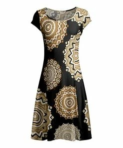 Lily | Black & Beige Geometric Cap-Sleeve Dress - Women & Plus