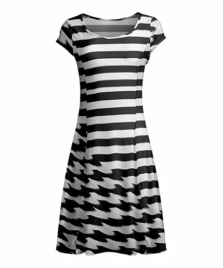 Lily | Black & White Stripe Cap-Sleeve Dress - Women & Plus 1 Lily | Black & White Stripe Cap-Sleeve Dress - Women & Plus