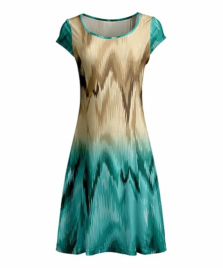 Lily | Beige & Aqua Abstract Cap-Sleeve Dress - Women & Plus 1 Lily | Beige & Aqua Abstract Cap-Sleeve Dress - Women & Plus