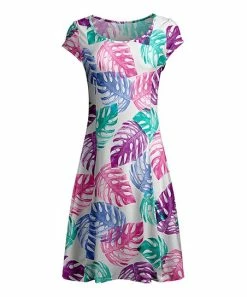 Lily | White & Purple Tropical Leaves Cap-Sleeve Dress - Women & Plus