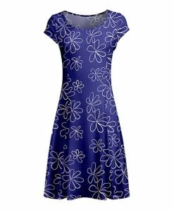 Lily | Blue & White Floral Cap-Sleeve Dress - Women & Plus