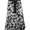 Lily | Black & Silver Floral Tie-Waist A-Line Skirt - Plus
