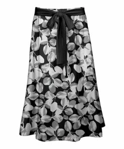 Lily | Black & Silver Floral Tie-Waist A-Line Skirt - Plus
