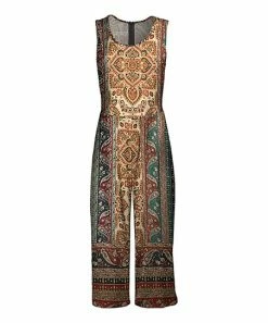 Lily | Rust & Turquoise Tapestry Sleeveless Crop Jumpsuit - Women