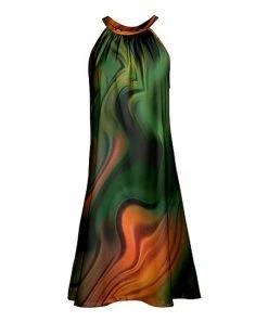 Lily | Green & Orange Abstract Yoke Dress - Women & Plus