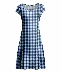 Lily | Navy & White Buffalo Check Cap-Sleeve Dress - Plus