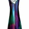 Lily | Purple & Turquoise Abstract Crisscross-Back Sleeveless Dress - Plus