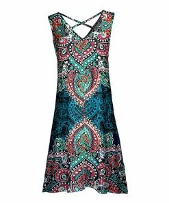 Lily | Blue & Orange Paisley Crisscross-Back Sleeveless Dress - Women