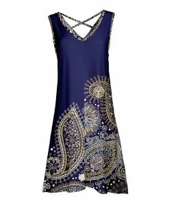Lily | Blue & Gold Paisley Crisscross-Back Sleeveless Dress - Women & Plus