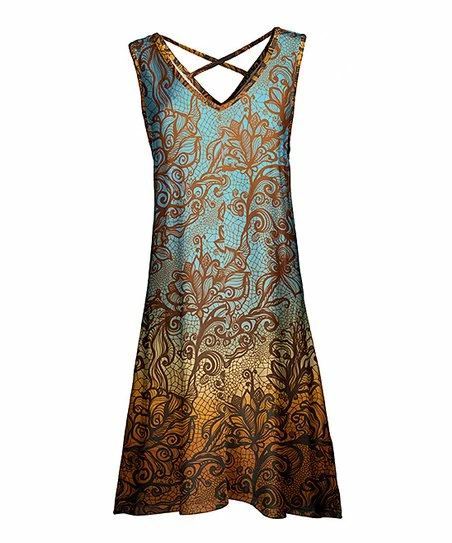 Lily | Blue & Gold Floral Crisscross-Back Sleeveless Dress - Women & Plus 1 Lily | Blue & Gold Floral Crisscross-Back Sleeveless Dress - Women & Plus