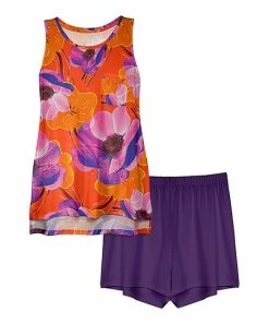 Lily | Orange Floral Hi-Low Tank & Purple Shorts - Women