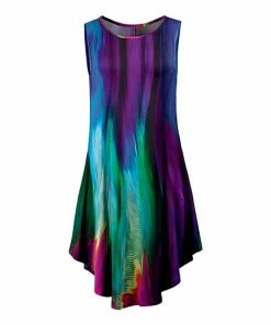 Lily | Purple Brushstroke Curved-Hem Sleeveless Dress - Plus