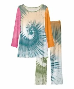Lily | Green & Blue Tie-Dye Long-Sleeve Pajama Set - Women & Plus