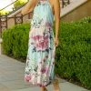 Lily | Mint & Pink Floral Sleeveless Blouson Maxi Dress - Women & Plus