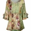 Lily | Green & Beige Floral Patchwork Tie-Sleeve Scoop Neck Tunic - Plus
