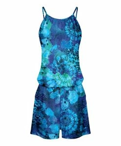 Lily | Blue & Green Tie-Dye Thin-Strap Sleeveless Romper - Women